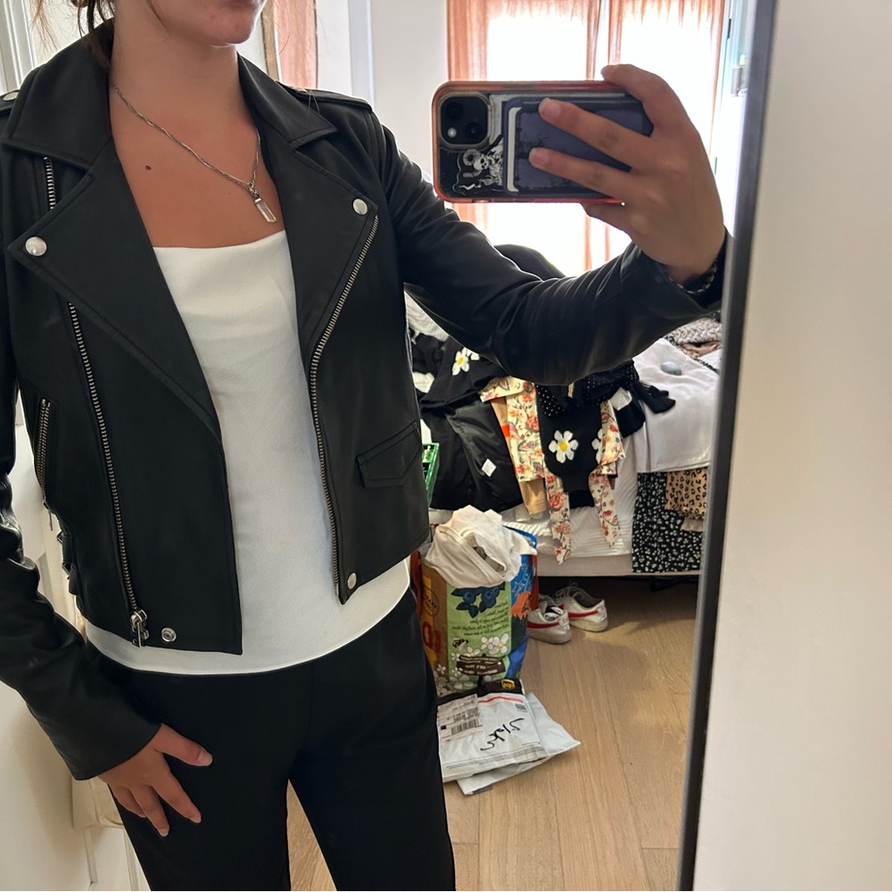 IRO Black Leather Moto Jacket with Silver Hardware